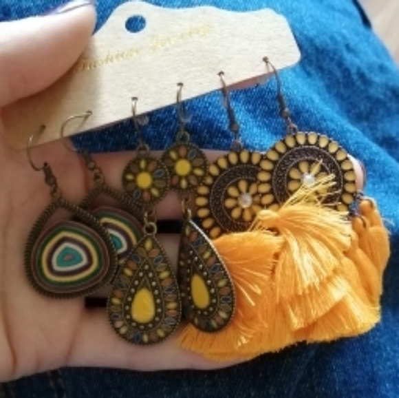 3 Pair Set Bohemian Tribal Tassel Dangle E… - Picture 4 of 7